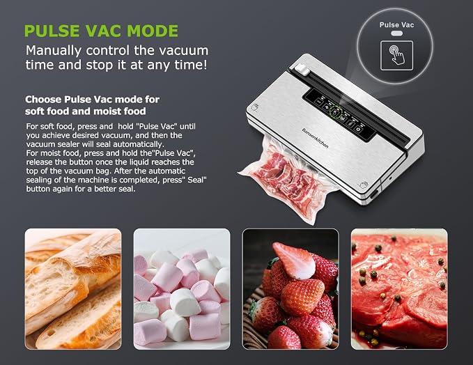 Bonsenkitchen Vacuum Sealer for Food, with Cutter&Bag Storage,Silver Black | 5 Modes Food Vacuum Sealer with Accessory Hose, for Meal Prep, Sous Vide, Bulk Storage,1 Roll & 5 Vacuum Bags - Image 4