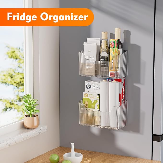 2 Pack Adhesive Storage Cabinet Door Caddy Organizer,Stackable Clear Plastic Storage Organizer Adhesive Hanging Bin for Bathroom, Kitchen,Pantry - Image 3