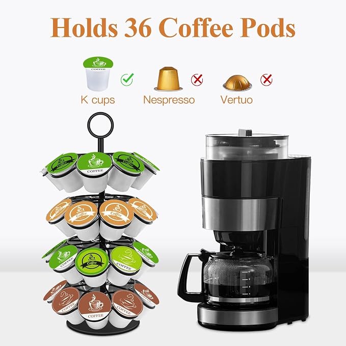 KIMIUP Coffee Pod Holder, K Cup Organizer Compatible with K-Cups(36 Pods) | Kitchen Detachable Coffee Pod Organizer for Countertop, Spins 360-Degrees - Image 3