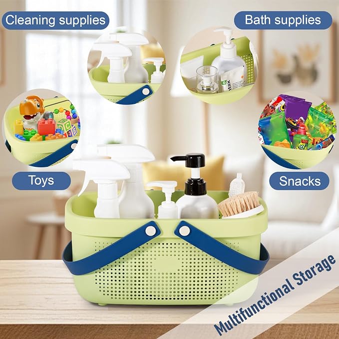 Portable Shower Caddy Basket with Handles Plastic Storage Basket ‌Yellow | Sturdy Drainage Large Capacity Organizer Basket with Silicone Handles for Bathroom Kitchen Bedroom College Dorm Essentials - Image 3