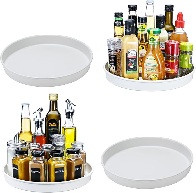 Amolliar Lazy Susan Organizer, Metal Rotating Turntable(White 10" 4 Pack) | Lazy Susans for Cabinet, Kitchen, Fridge, Pantry Storage, Tray for Household Purpose, Spice Rack Condiment, Under Sink by Amolliar