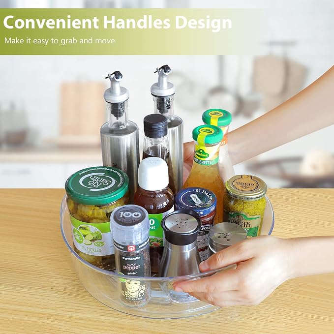 Guzon 2 Pack Lazy Susan Turntable, 11.5" Rotating Organizer with Handles | Pantry Organizers and Storage, Clear BPA-Free Spice Rack for Cabinet, Kitchen, Refrigerator, Table Top, Pantry, Countertop - Image 4