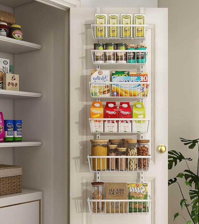 Mefirt 12 Inch Wide Narrow Over The Door Pantry Organizer 6-Tier White | Pantry Hanging Organizers and Storage, Adjustable Heavy-Duty Metal for Home & Kitchen, Back of Door Seasoning Rack by Mefirt