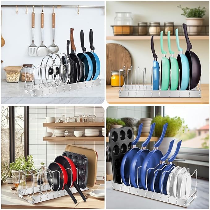 2Pack Lid Organizer Pot Lid Organizer Detachable and Adjustable Pots and Pans Organizer for Kitchen Cabinet Storage for Pots and Pans, Cutting Boards, Cooking Utensils - Image 6