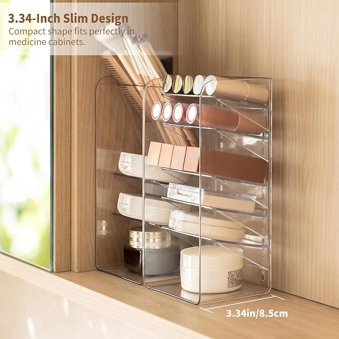 PAVSTINE 3-Pack Medicine Cabinet Organizer, Clear Open Storage Compartment with Adjustable Dividers, for Lip Oil/Lip Pencil/Eye Shadow Palette/Foundation Storage - Image 5