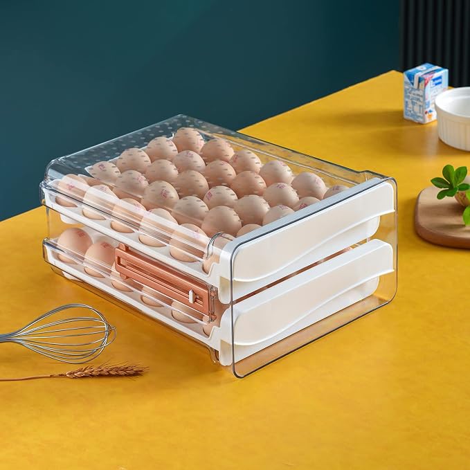 Sooyee Egg Holder for Fridge, Clear, 2 Drawers 60 Eggs | Eggs Organizer for Refrigerator,Space-Saving Egg Container, Clear Acrliy 2-Tier Egg Tray Storage for Kitchen - Image 2