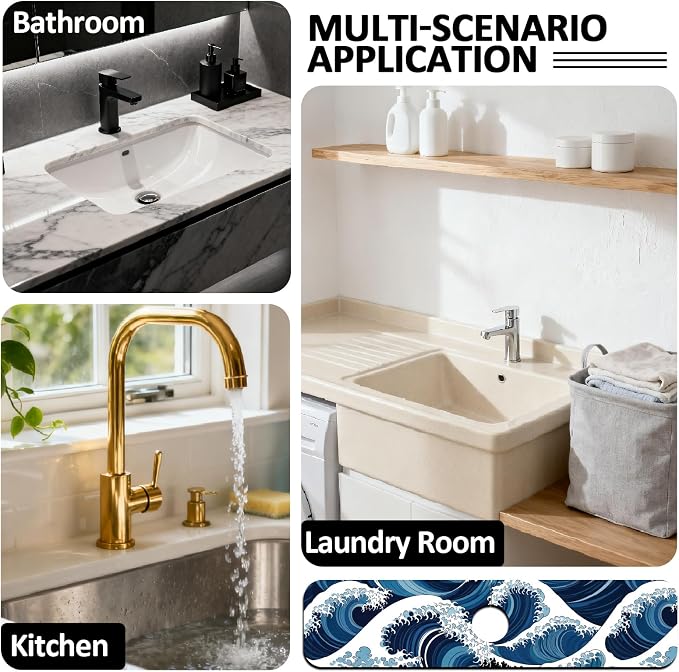 2 Pcs The Ocean Kitchen Sink Splash Guard Faucet Mat The Waves Faucet Mat for Sinks Absorbing Drying Mats for Kitchen Bathroom, 23.6x5.5inch - Image 7
