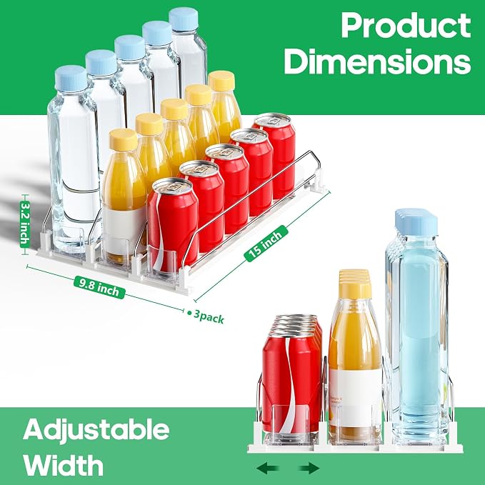 Drink Organizer for Fridge, Automatic Drink Dispenser for Fridge | Fridge Drink Organizer Holds up to 15 Cans, 12-20oz Can Dispenser for Fridge, Soda Can Organizer for Refrigerator, 3 Row - Image 3