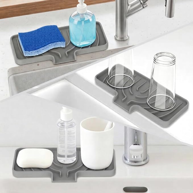 GUUKIN Sponge Holder for Kitchen Sink, 10"x 4" Kitchen Sink Organizer, Sink Caddy and Soap Tray,Compatible with Scrub Daddy, Kitchen Sink Accessories (Grey) - Image 5