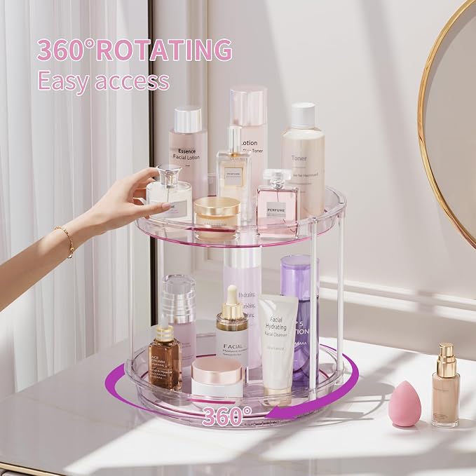 Rotating Makeup Organizer, Perfume Skincare Holder, 2 Tier 9 Inch, Mauve | 360° Smooth Spinning Vanity Tray, Large Capacity, Space-Saving Cosmetics Storage for Bathroom Countertop, Dresser - Image 2