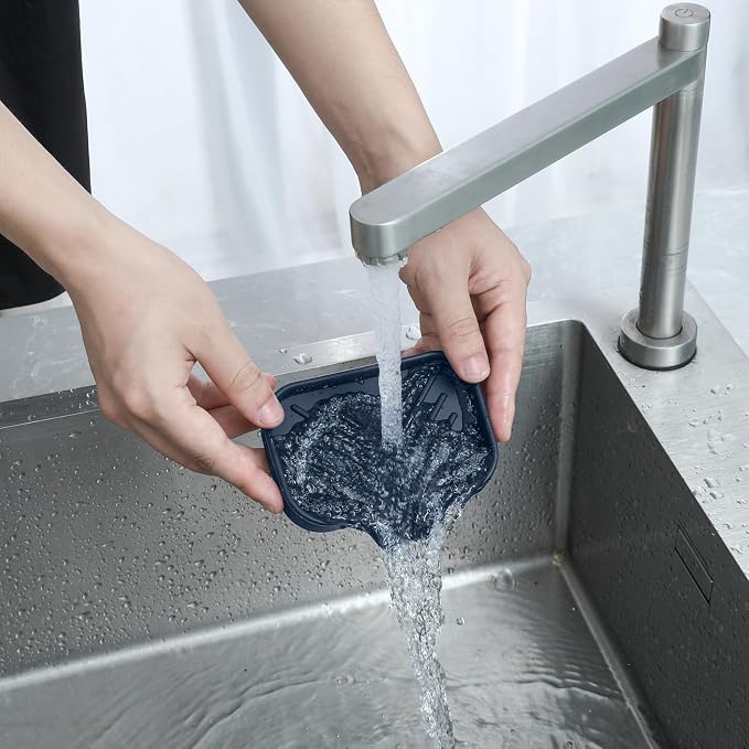 MicoYang Silicone Soap Dish with Drain Spout, Self-Draining Sink Organizer Tray for Bathroom and Kitchen, Sponges, Dispensers & Soap Holder, Non-Slip & Dishwasher Safe, Navy Blue (Compact, 4.9"×3.2") - Image 9