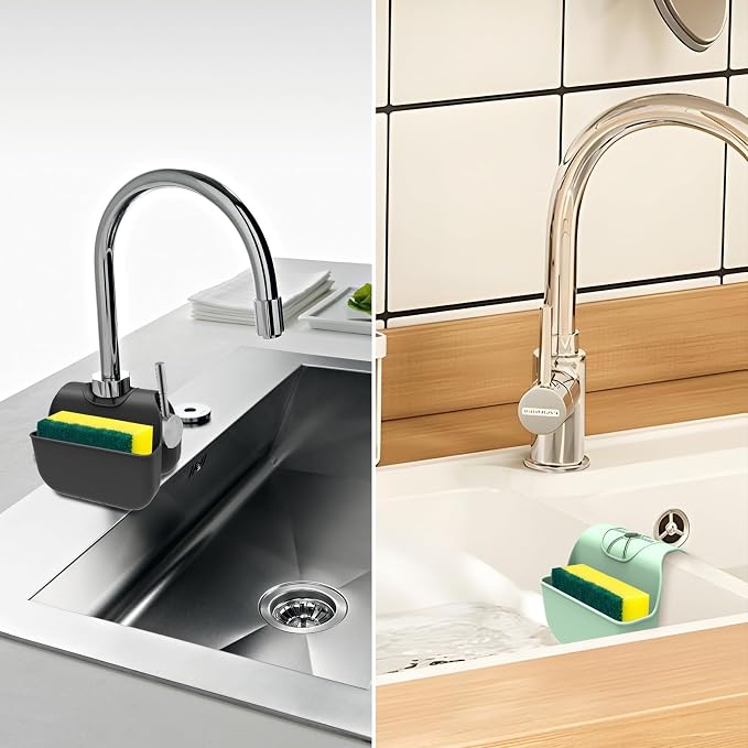Sponge Holder for Kitchen Sink, Silicone Sink Saddle Caddy Organizer Rack, Sponges Holder Over Faucet, Hanging Kitchen Organizer Accessories Rack Basket - Dark Gray - Image 6
