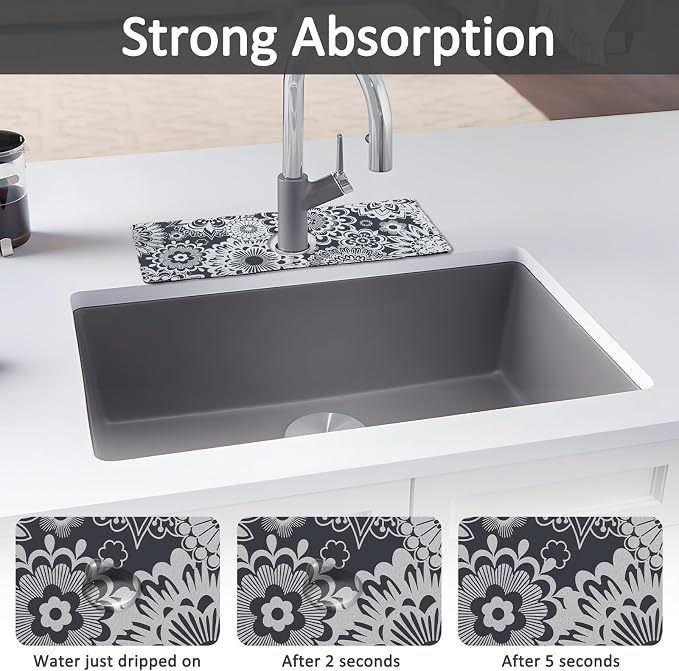 15" X 5.5" Kitchen Sink Splash Guard Faucet Mat Mandala Super Absorbent Fast Drying Faucet Guard & Draining Mat Sink Splash Guard Behind Faucet for Kitchen, Bathroom - Image 3