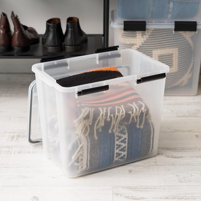 IRIS USA 4-Pack 32 Qt Storage Bins with Gasket Lids, Clear/Black | WeatherPro seal protects everyday essentials in closets, offices and laundry rooms - Image 5