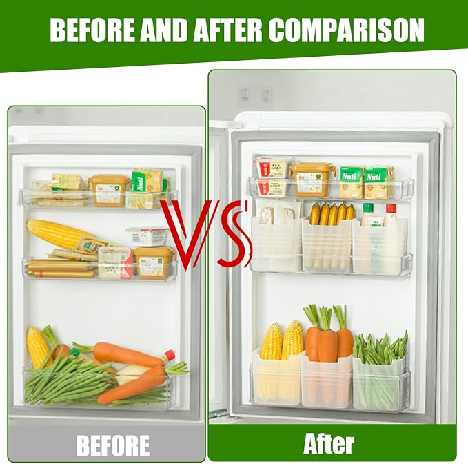 6 Pack Refrigerator Organizer Box, Plastic Refrigerator Side Door Storage Containers, Space-Saving Organizer Bins for Refrige, Refrige Drawers for Fruit and Vegetable (Clear,S×6) - Image 4
