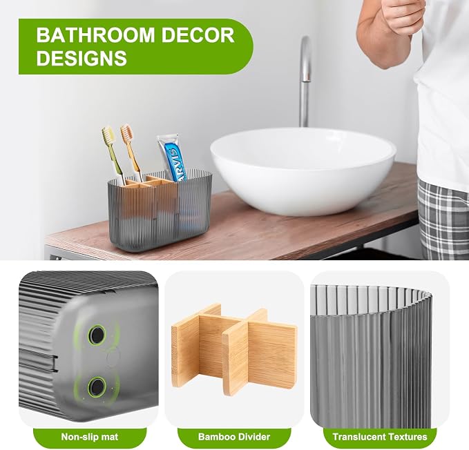 GFWARE Clear Acrylic Toothbrush Holder, 5 Slots Bathroom Storage Organizer | Bamboo Toothbrush Holder, Kids Electric Toothbrush Holder and Toothpaste Storage for Bathroom Caddy Decor - Image 3