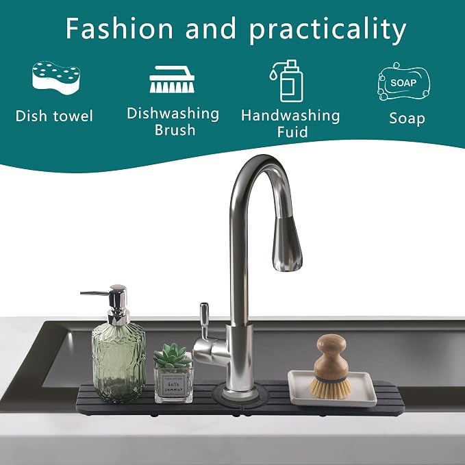 Water Absorbing Stone Kitchen Sink Mat Faucet Splash Guard for Bathroom | Quick Dry, Raised Feet, Diatomaceous Earth, Stone Faucet Mat, Sink Protector for Counter, Sink Accessories, Bathroom Decor - Image 4