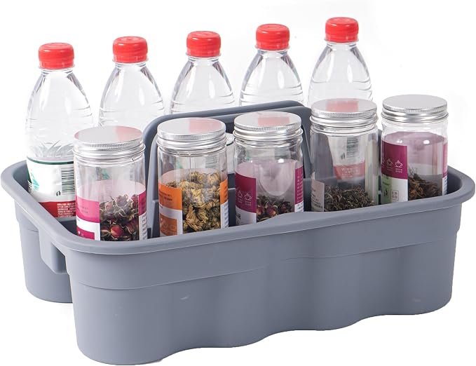 Matthew Large Plastic Tote Tool & Deluxe Supply Cleaning Caddy with Handle Portable Shower Basket Storage Caddy for Cleaning Products Organizer,Take-Out Coffee/Soft Drink,Bath Multi Use - Gray - Image 3
