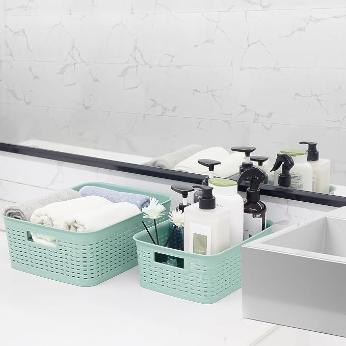 Soddeph Plastic Storage Baskets for Cabinets, Household Pantry Organization with Handle,Organizer Bins for Room,Bathrooms,Under-Sink,Kitchen (Green, M-3PACK) - Image 5
