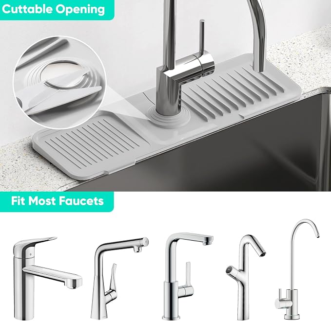 17.7'' Faucet Mat for Kitchen Sink [5°Slope Fast Self-draining] Kitchen Sink Splash Guard Silicone Sink Faucet Mat Splash Guard Kitchen Sink Area Tidy Splash Faucet Guard Draining Mat-Light Gray - Image 5