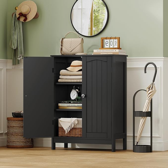 Iwell Bathroom Cabinet, Bathroom Storage Cabinet with 2 Doors & 3 Shelves, 3 Heights Available, for Living Room, Entryway, Kitchen, Home Office, Black - Image 2