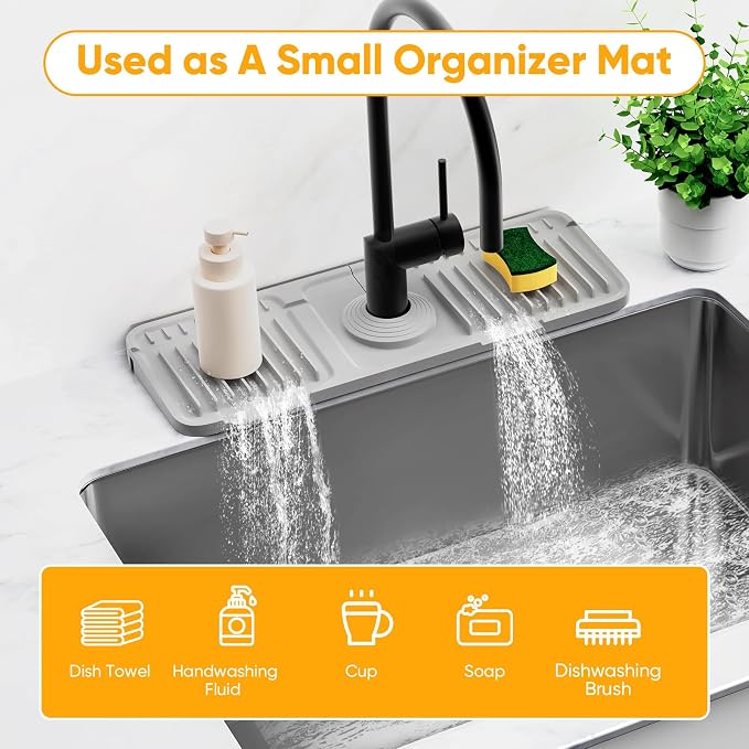 14.6 inch Faucet Mat for Kitchen Sink Splash Guard[7° Slope Fast Self-draining][Snap Lock Fit]Kitchen Sink Faucet Mat Splash Guard Kitchen Sink Area Water Splash Guard Behind Faucet Draining Mat - Image 8