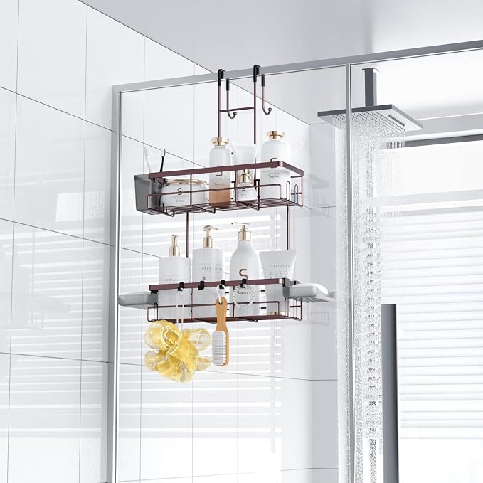 Over the Door Shower Caddy Hanging: No Drill Rustproof Shower Organizer | Includes Hooks & Soap Holders for Shampoo, Conditioner and Bathroom Essentials, Anti-Slip Design for Any Shower Room - Image 6