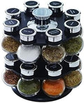 Kamenstein 16 Jar Ellington Revolving Countertop Spice Rack with Lift & Pour Caps and Spices Included, FREE Spice Refills for 5 Years: Black and Chrome by Kamenstein