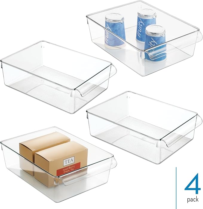 iDesign Fridge Storage Bin with Handle, Set of 4, Clear | Fridge Tray, For Cheeses and Snacks - Image 2