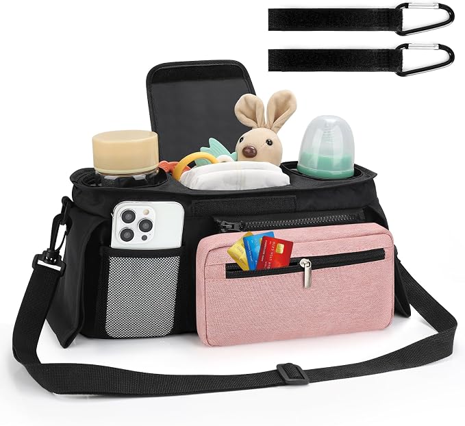 Accmor Universal Stroller Organizer with Insulated Cup Holder Detachable Phone Bag and Shoulder Strap,Stroller Bag Caddy Organizer for Uppababy, Baby Jogger, Britax Strollers - Image 2