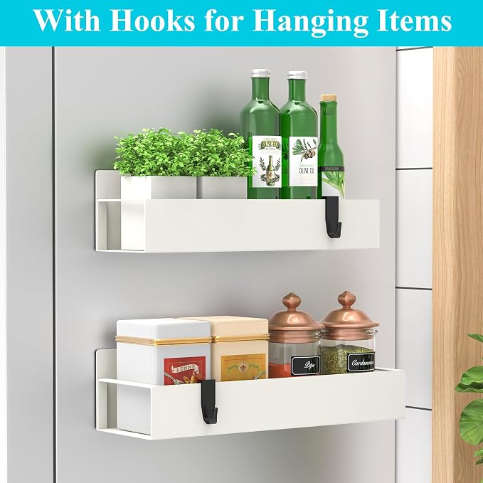 Metal Magnetic Spice Rack for Refrigerator Cream White, 2 Pack | Magnetic Shelves Heavy Duty for Fridge in Kitchen, Seasoning Storage Organizer, For Oven Washer and Dryer, For Heavier Items - Image 2