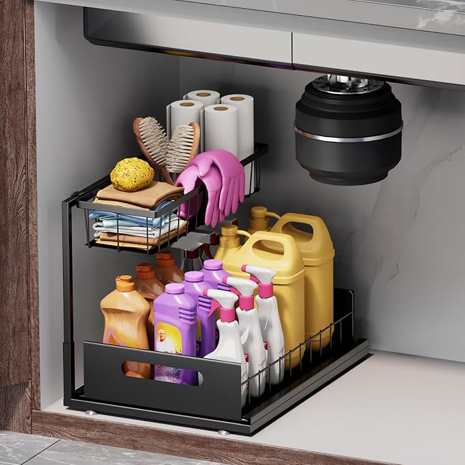 Ceetug Slide Out Under Sink Organizers and Storage, Black, 1 Pack | 2 Tier, Sturdy Metal, Cabinet Organizer, for Kitchen Bathroom by ceetug