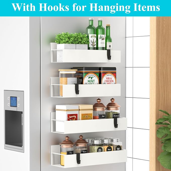 Metal Magnetic Spice Rack for Refrigerator Cream White, 4 Pack | Magnetic Shelves Heavy Duty for Fridge in Kitchen, Seasoning Storage Organizer, For Oven Washer and Dryer, For Heavier Items - Image 2