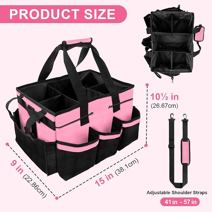 Wearable Cleaning Caddy Bag, Cleaning Supplies Tote for Housekeeping | 5-Pocket, 4-Divider Main Compartment, Adjustable Straps & Handle, Collapsible, Leak-Proof, for Car Detailing & Janitorial - Image 6