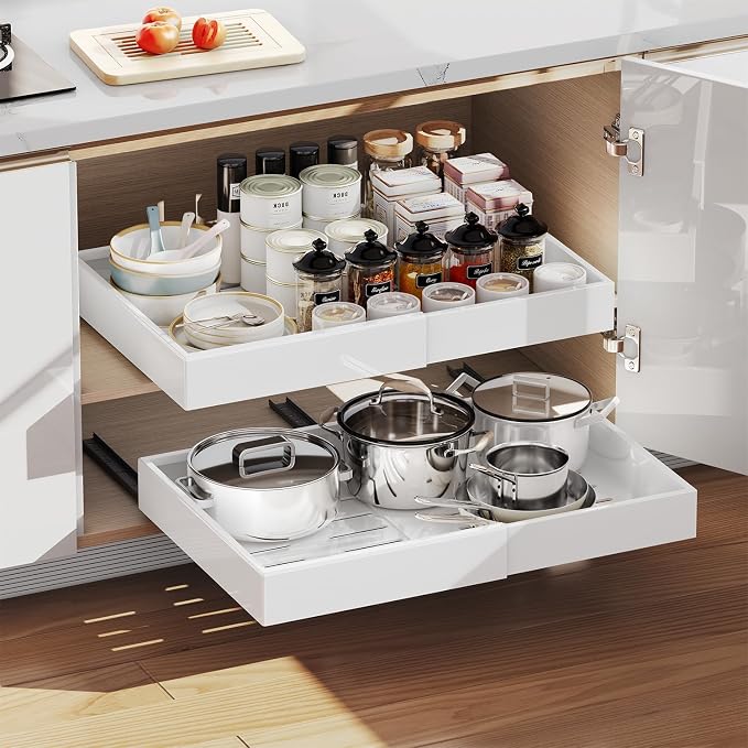 Pull out Cabinet Organizer,Extendable (12"-20") Heavy-Duty Pull-Out Drawers – Secured with Nano Adhesive Tape, Ideal for Cookware Storage, for Kitchen Base Cabinets (21" Dx12-20" W(1 Pack)) by Unknown