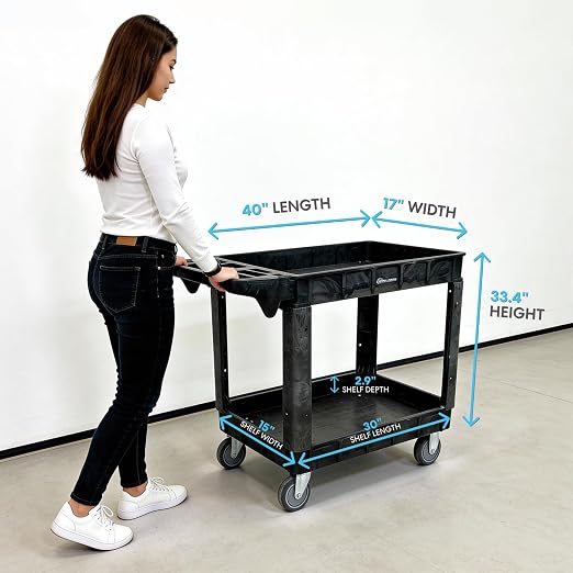 Simpli-Magic Simpli-Magic Rolling Utility Cart on Wheels, Heavy Duty with Ergonomic Handle, Deep Shelfs for Garage, Warehouse, Workshop, 600-Pound Capacity 40x33x17-Inch - Image 7