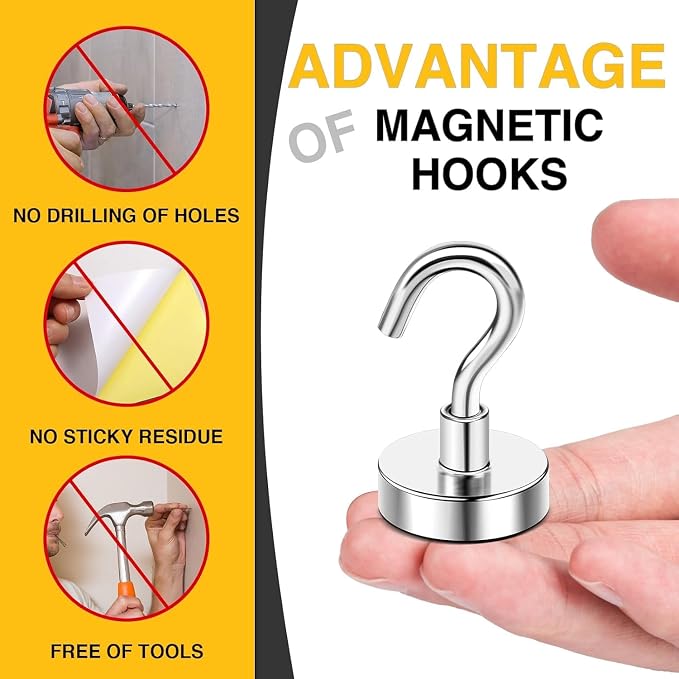 DIYMAG Magnetic Hooks 12pcs 50lbs Cruise Essentials 2026 Magnet Hook | Neodymium Heavy Duty Strong Magnets Hanging Ship Cabins Refrigerator Fridge Classroom Beach Vacation Kitchen Grills Home Tool - Image 5