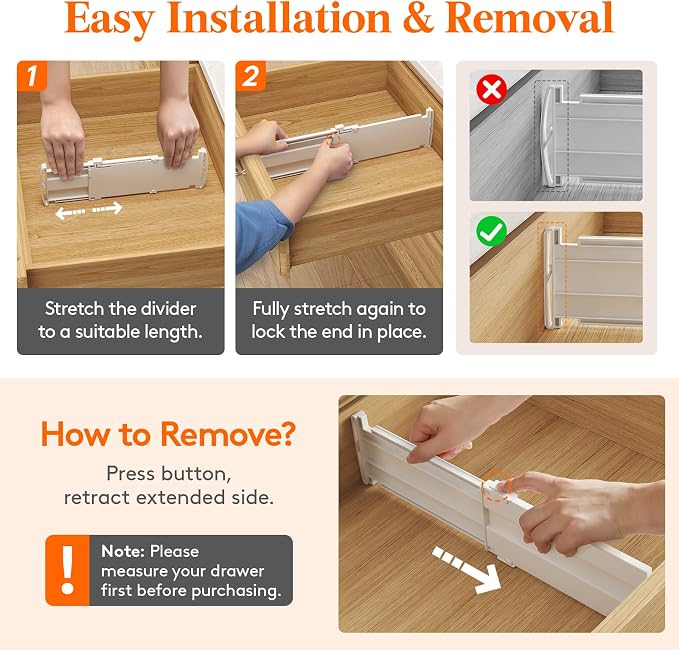 Lifewit 9 Pack 4" High Drawer Dividers, Adjustable Drawer Organizer Clothes | 10.5"-16.5" Expandable White Plastic Separators for Dresser, Kitchen, Cabinet, Nursery, Office, Socks & Underwear Storage - Image 5