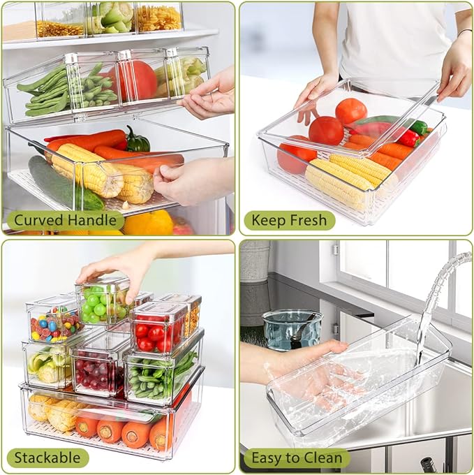 10 Pack Refrigerator Pantry Organizer Bins with Lids, Fridge Organizer Bins | BPA-Free Stackable Clear Plastic Food Storage Bins for Kitchen,Countertops,Cabinets,Fridge,Drinks,Fruits,Vegetables - Image 4