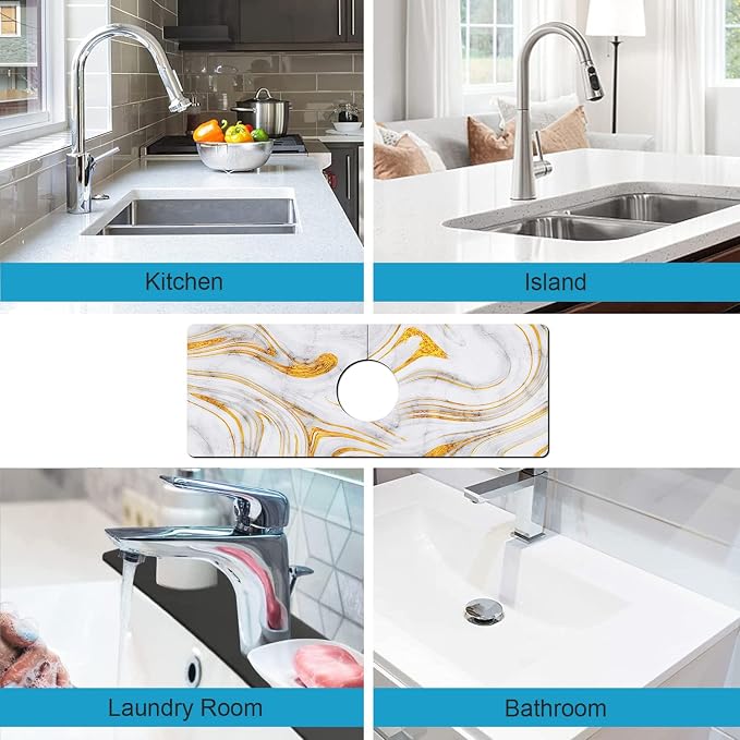 Kitchen Sink Splash Guard Faucet Mat Super Absorbent Fast Drying Mat Sink Gadgets Splash Guard Behind Faucet Drip Catcher for Kitchen (Marbling, 15x5.5in) - Image 5
