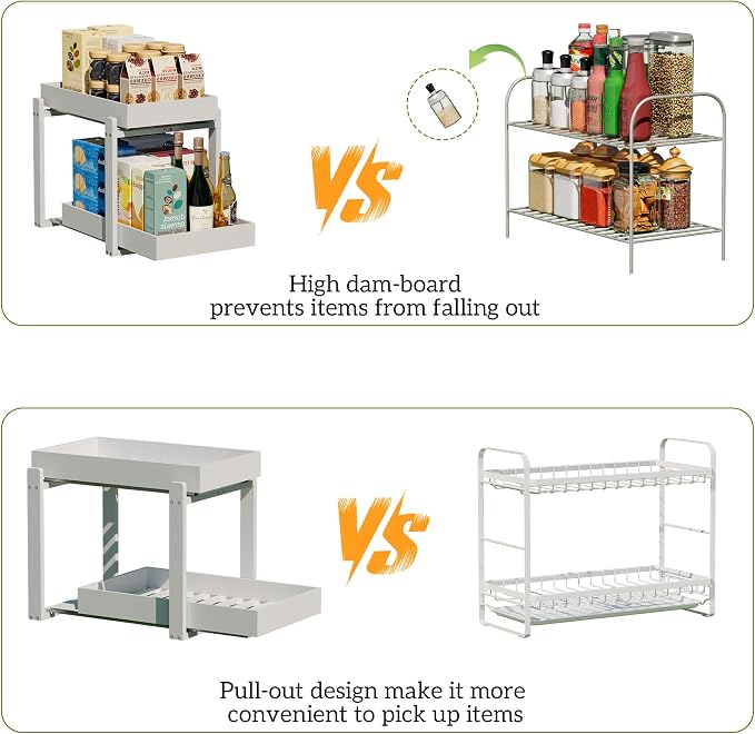 APRTAT 2 Pack Bamboo Under Sink Organizer, 2-Tier Pull Out Storage Drawers | Smooth pull-out drawers keep cleaners and tall bottles visible, organized and easy to reach in kitchen or bathroom cabinets - Image 7
