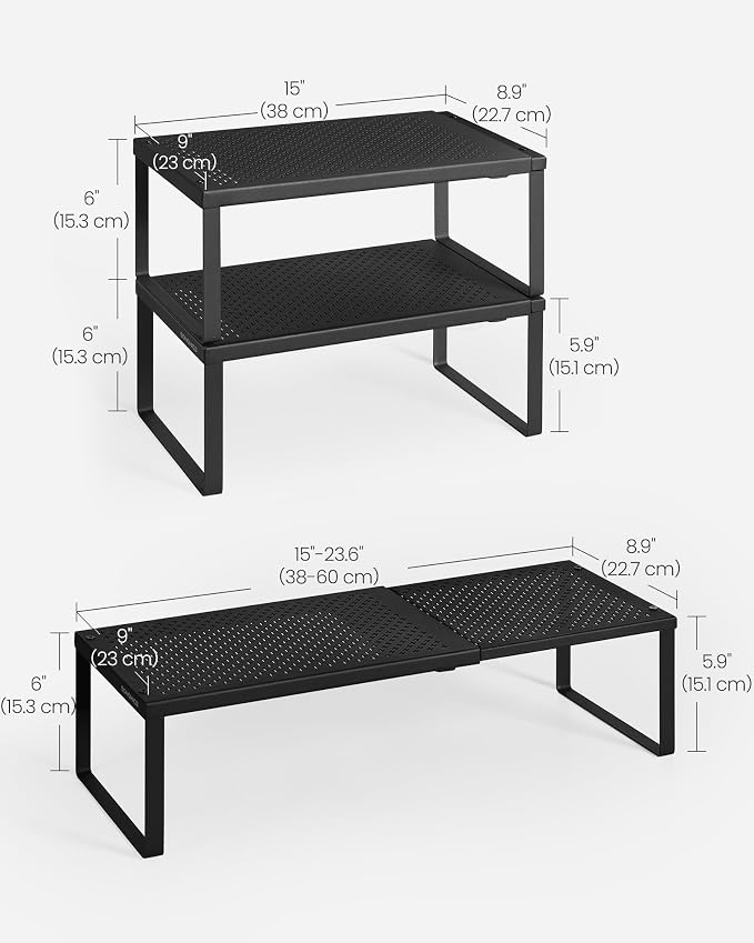 SONGMICS Spice Rack, Expandable Kitchen Countertop Shelf, Steel | Small Cupboard Organizer, Space-Saving, Tabletop, Matte Black, BEQUE Collection UKCS402B01 - Image 6