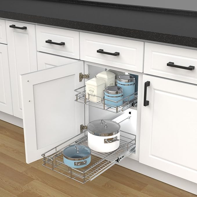 Pulloutor Pull Out Cabinet Organizer,Slide Out Kitchen Cabinet Storage Shelf and Drawer Organizer NEED 12" W and 22" D Cabinet, Chrome Finish (11 * 21 in) - Image 4