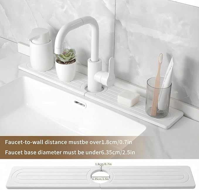 Diatomite Faucet Mat for Kitchen Sink, Quick-Dry Stone-Like Sink Mat, Flat Lay Absorbent Countertop Drying Mat for Faucet Area, Hard Diatomite Mat, White, 15.8 x 4 in - Image 4