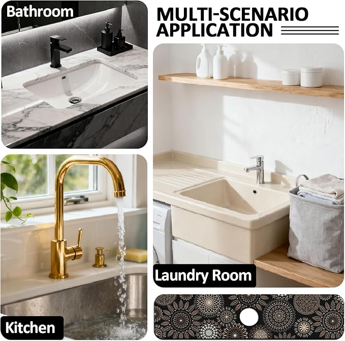 2 Pcs Kitchen Sink Splash Guard Faucet Mat Mandala Pattern Faucet Mat for Sinks Leaves Absorbing Drying Mat for Kitchen Bathroom, 23.6x5.5inch - Image 7