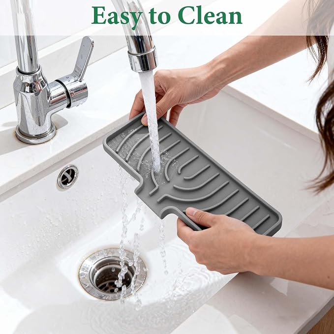 GUUKIN Sponge Holder for Kitchen Sink, 10"x 4" Kitchen Sink Organizer, Sink Caddy and Soap Tray,Compatible with Scrub Daddy, Kitchen Sink Accessories (Grey) - Image 7