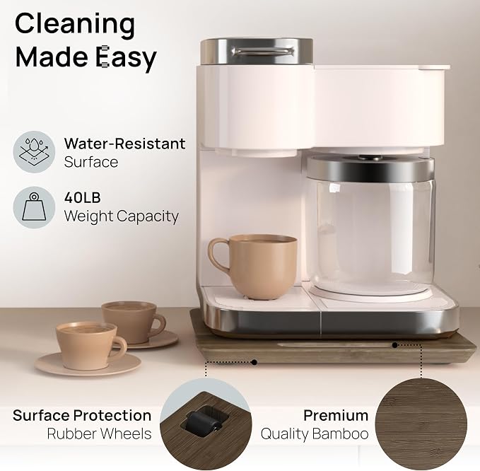 Ibyx Appliance Slider, Sliding Tray for Coffee Maker, 12 x 16 in, Brown | For Coffee Maker & Heavy Kitchen Appliances, Easy Slide, Made of Premium Bamboo, Space-Saving Kitchen Organizer 40lb Capacity - Image 4