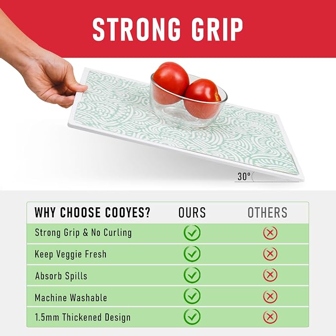 Cooyes Non-Slip Refrigerator Liners for Shelves, 17.7" × 24", 12 Pack, Large Fridge Drawer & Shelf Liners for Kitchen Cabinets Non-Adhesive, Breathable Material, BPAfree, Keep Produce Fresh Longer - Image 3