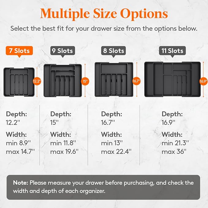 Lifewit Silverware Drawer Organizer, Expandable Utensil Tray | BPA Free Flatware Cutlery Holder for Kitchen, Adjustable Plastic Storage for Spoons Forks Knives, 8.9-14.7 x 12.2, Black - Image 8