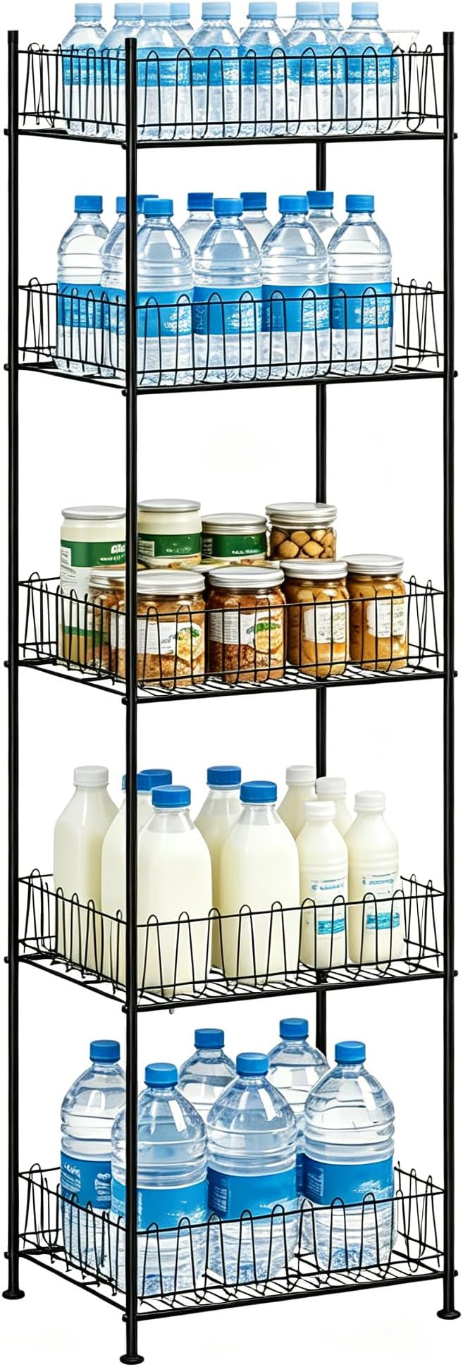 Water Bottle Storage Rack 5 Tier Drink Organizer for Pantry Metal Bottled Water Holder Stand for Floor, Beverage Soda Can Drink Storage Holder for Kitchen, Living Room - Image 8